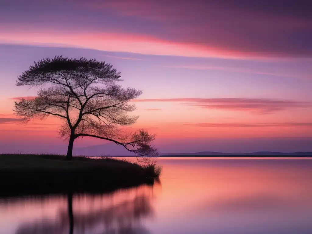 Paisaje sereno, reflejando el atardecer