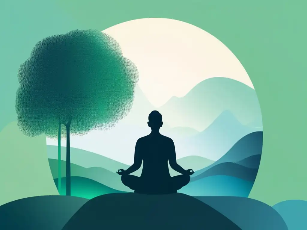 Beneficios de mindfulness en enfermedades crónicas: imagen abstracta, serenidad, tranquilidad, armonía, naturaleza, paz interior