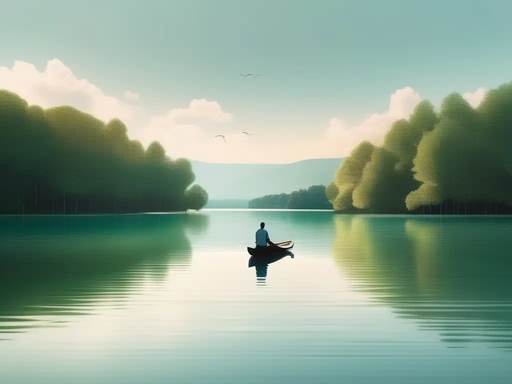 Paisaje sereno de lago rodeado de vegetación, reflejando tranquilidad y armonía