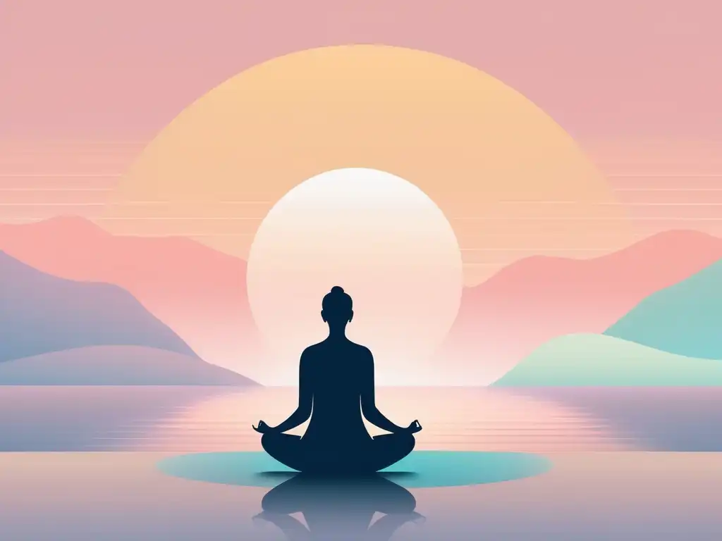 Persona en postura meditativa, rodeada de luz etérea, transmitiendo paz y serenidad