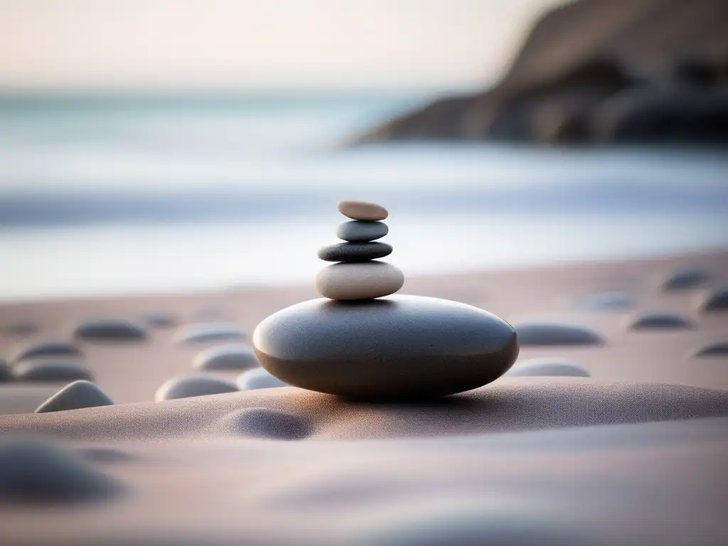 Paisaje sereno y equilibrado con pebble y mar, mejora calidad de vida y habilidades blandas para tratar el Trastorno Bipolar