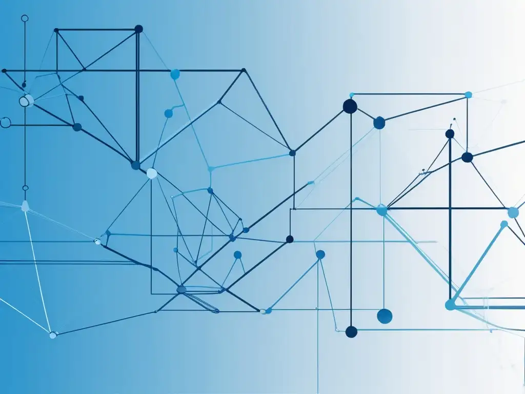 Importancia habilidades blandas toma decisiones estratégicas - Red abstracta que representa la sinergia y colaboración entre distintas habilidades blandas para tomar decisiones estratégicas, con líneas y nodos interconectados
