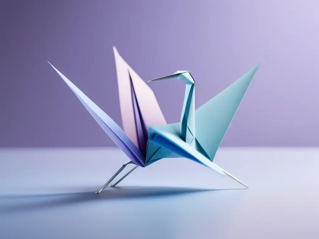 Imagen: Origami crane en gradientes pastel, simboliza autoconocimiento y habilidades blandas