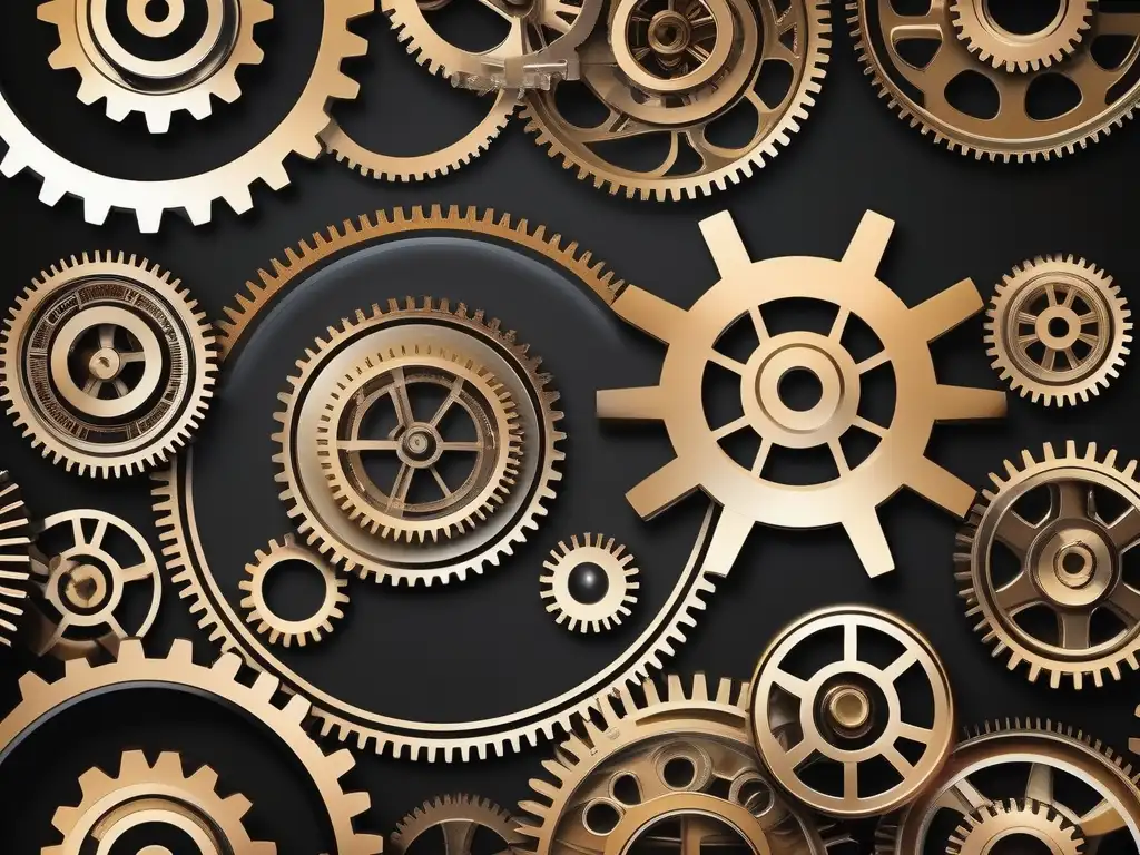Gears of integrity and productivity Gears interconectados simbolizando la mejora de productividad, trabajo en equipo y satisfacción del cliente en una organización basada en integridad
