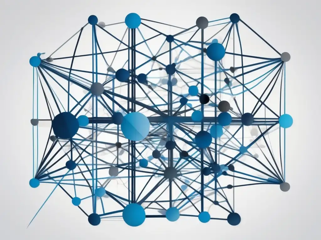 Conexiones empáticas en el mundo digital: líneas azules y grises entrelazadas simbolizan la interconexión de individuos en un complejo entramado