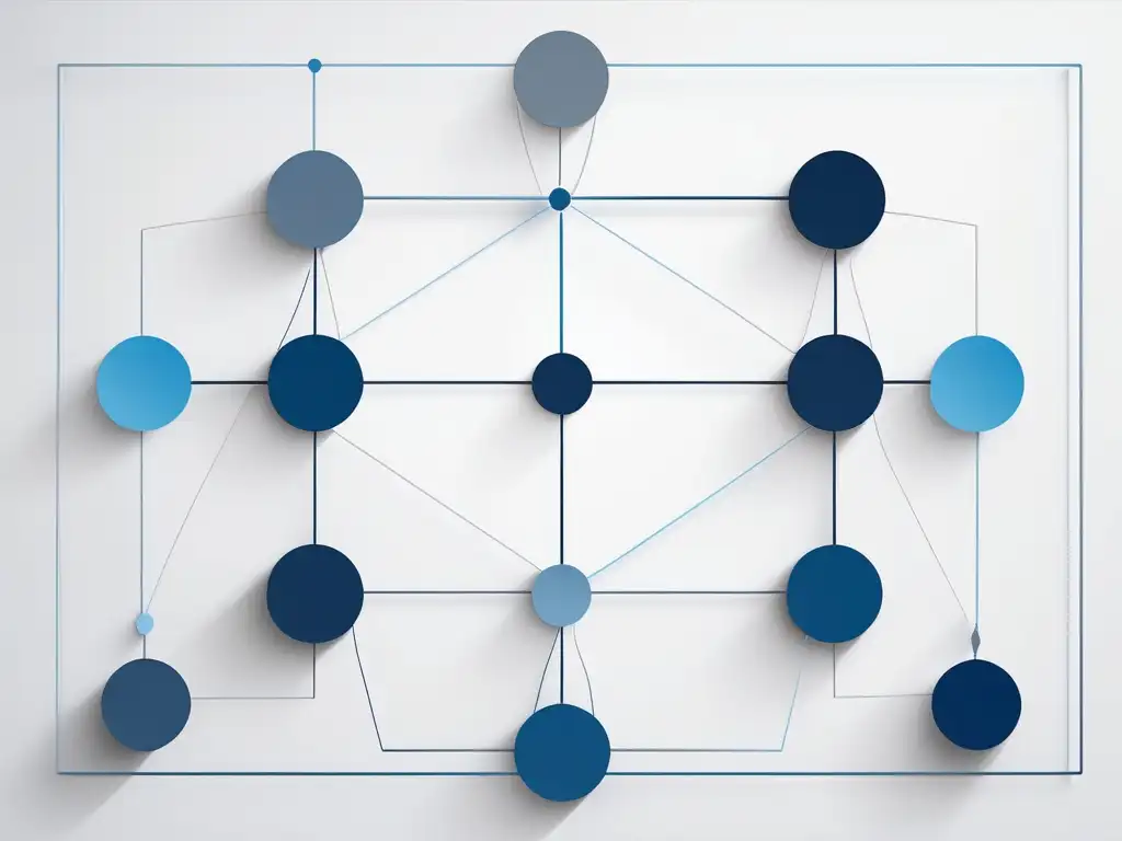 Imagen abstracta de líneas y nodos en tonos azules y grises que representan la influencia en la toma de decisiones