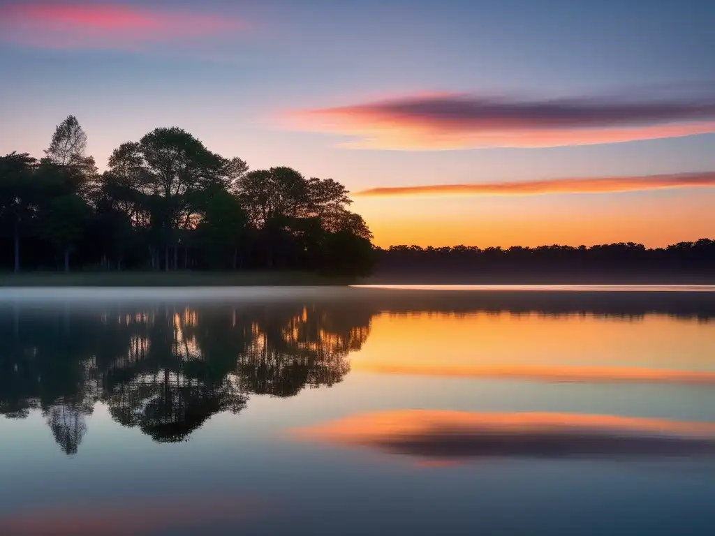 Importancia del mindfulness en conflictos: imagen de un lago sereno al atardecer reflejando colores vibrantes