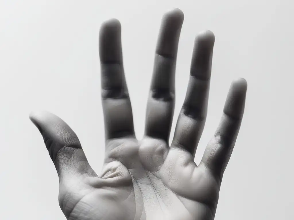 Significado de las líneas en mano: imagen 8k de mano humana en blanco, líneas grises minimalistas, moderna y cautivadora