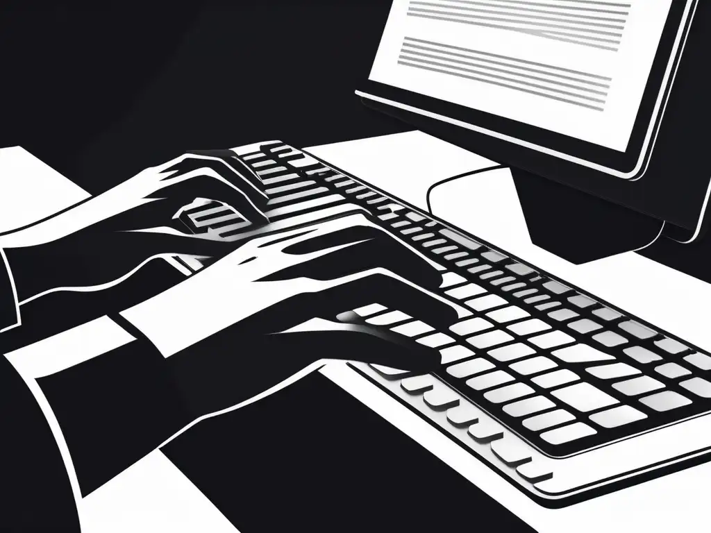 Trabajo desde casa: manos ágiles en teclado moderno Importancia comunicación no verbal en teletrabajo: Persona trabajando desde casa, manos ágiles sobre un teclado moderno, fondo borroso