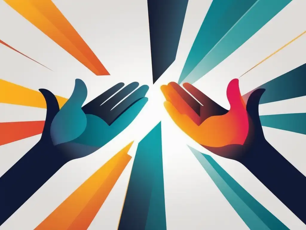 Importancia de la empatía en conflictos: manos en movimiento, colores vibrantes, resolución de conflictos