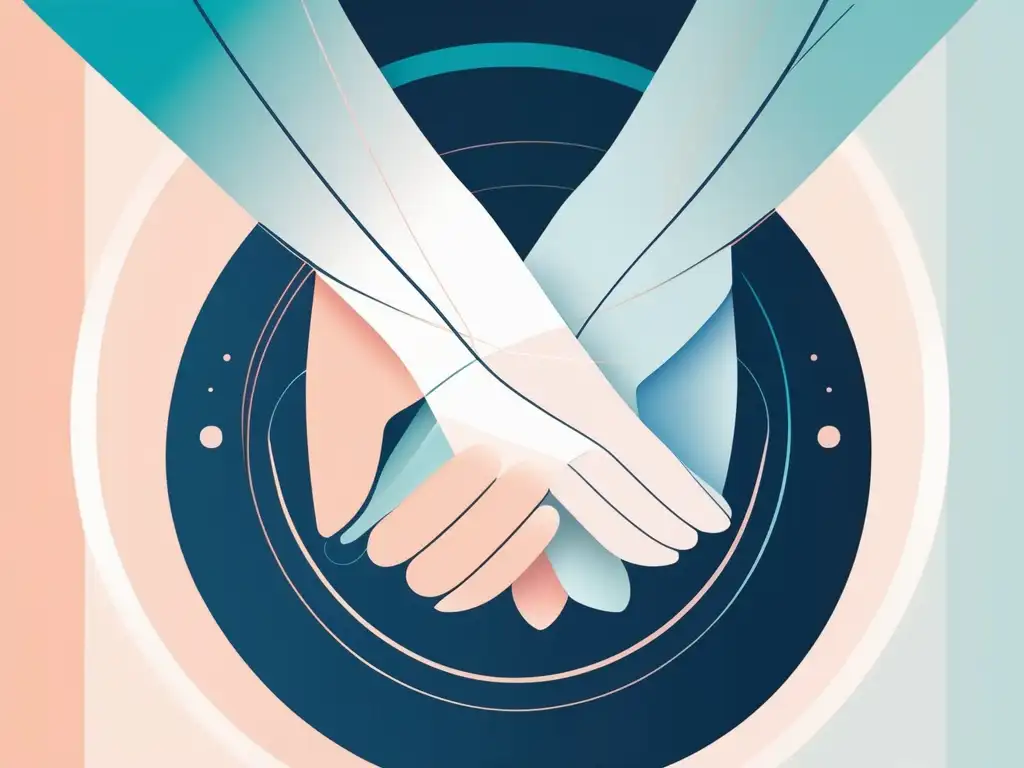 Habilidades de empatía en relaciones - Dos manos entrelazadas en un estilo minimalista y abstracto, transmite conexión y entendimiento