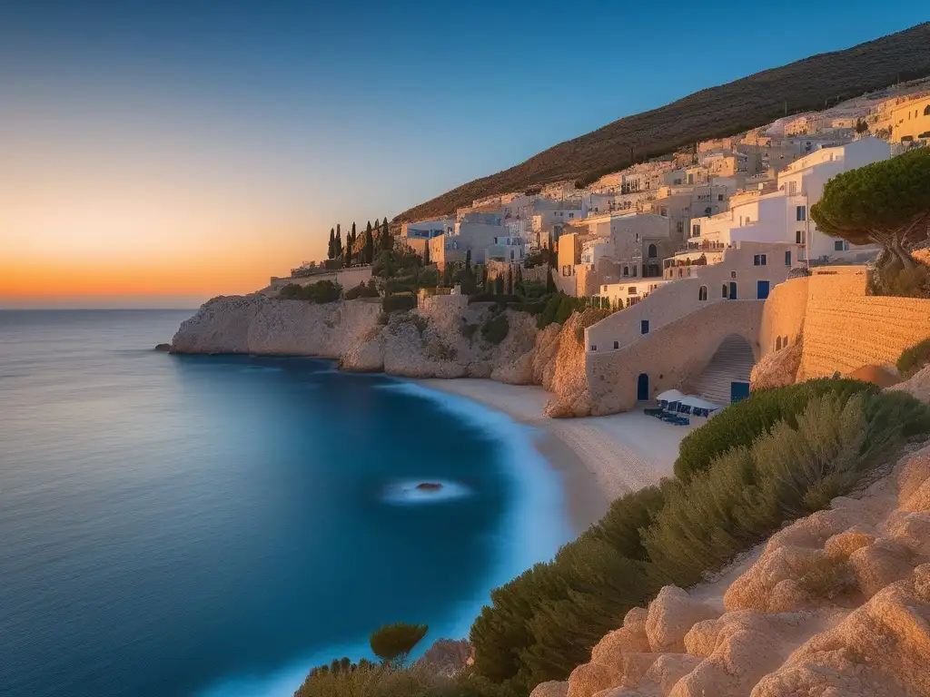 Importancia habilidades blandas en cultura mediterránea: paisaje sereno, figura solitaria, conexión con naturaleza