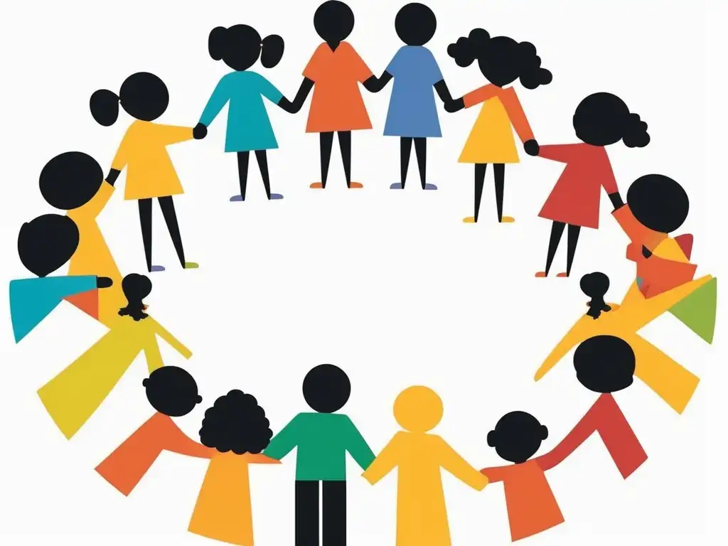 Fomentar empatía en niños líderes, imagen abstracta de niños diversos unidos en círculo