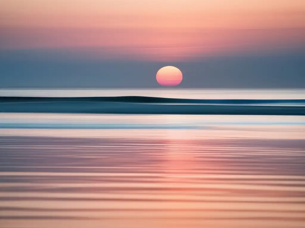 Habilidades de liderazgo resiliente en crisis - Escena minimalista de océano al atardecer, transmitiendo tranquilidad y estabilidad