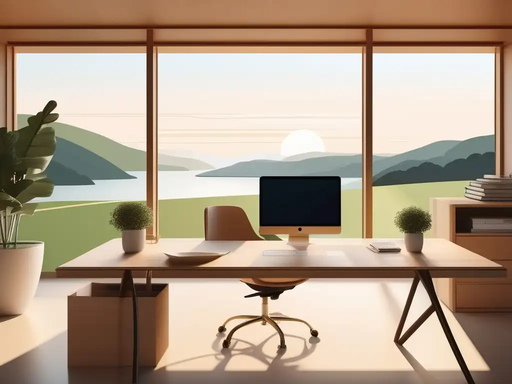 Oficina en casa serena en paisaje natural Oficina en casa: Equilibra vida personal y laboral con teletrabajo