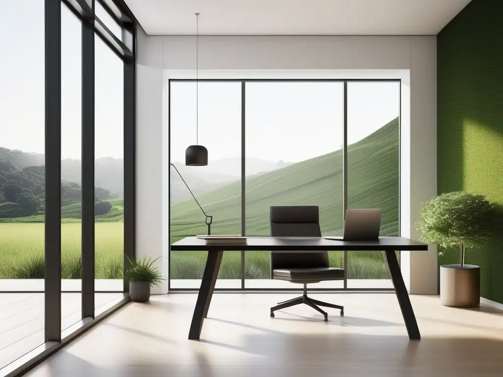 Espacio de oficina sereno con vista a paisaje verde Oficina tranquila con vista a paisaje verde - Consejos para equilibrar vida personal y laboral