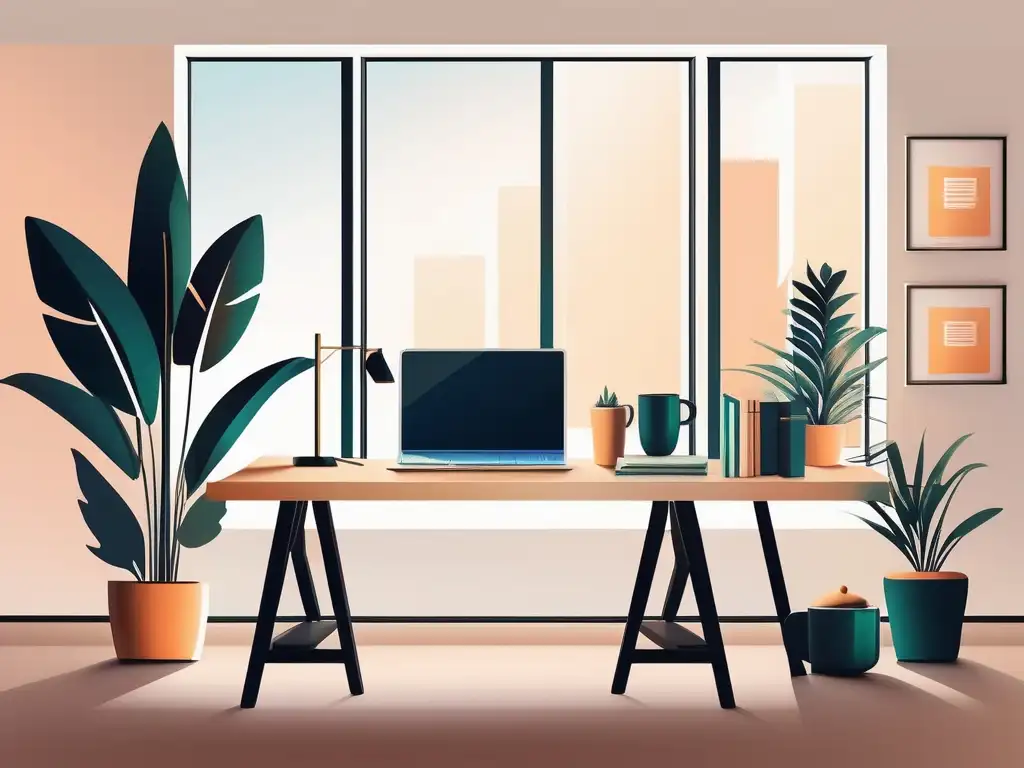 Espacio de trabajo minimalista con luz natural y ambiente productivo