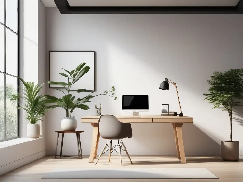 Oficina minimalista con plantas: Beneficios del mindfulness en el trabajo