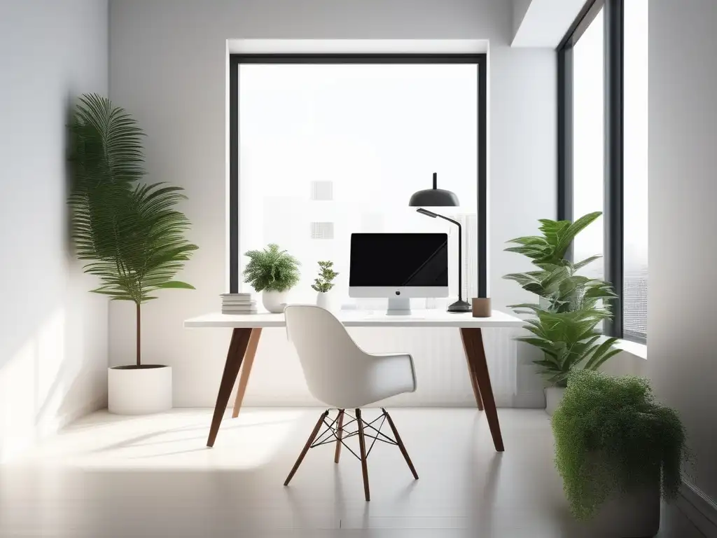 Espacio de oficina minimalista y tranquilo Espacio de oficina minimalista y tranquilo, equilibrio entre trabajo y vida personal