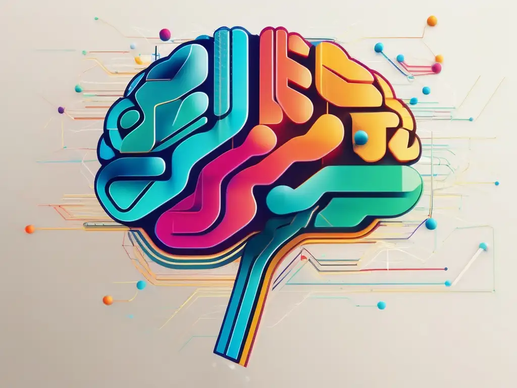 Importancia del optimismo en neurociencia: imagen de cerebro abstracto con líneas y formas coloridas que simbolizan conexiones neuronales positivas y beneficios del optimismo en salud mental