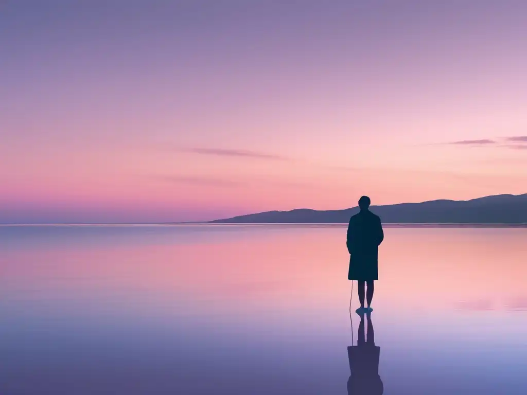 Paisaje sereno al atardecer, reflejando calma y la importancia de habilidades blandas en gestión estrés académico