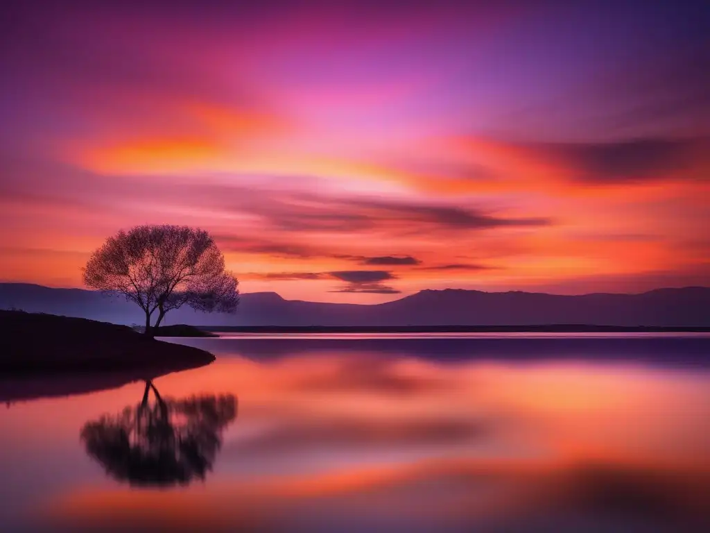 Paisaje sereno con atardecer vibrante y reflejo de agua, simbolizando resiliencia y manejo del estrés