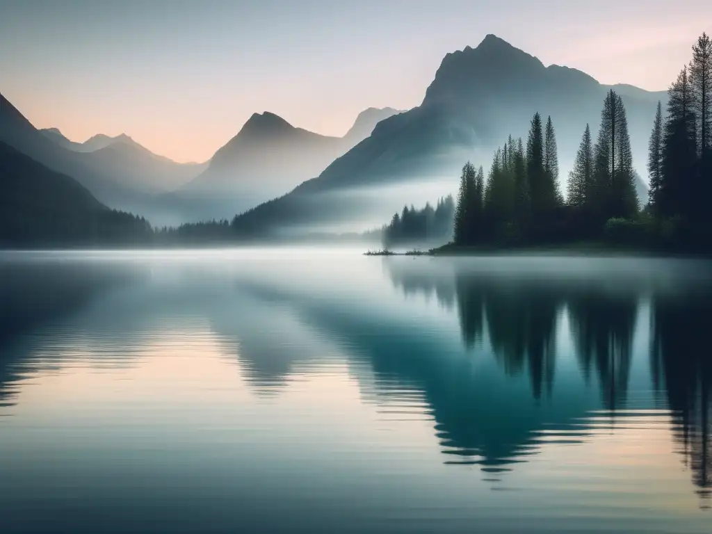 Importancia habilidades blandas prevención estrés laboral: Imagen serena de lago y montañas, equilibrio y tranquilidad