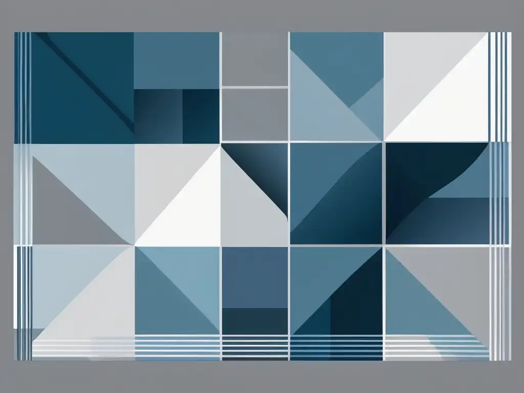 Formas geométricas abstractas en azul y gris, creando un patrón complejo y armónico