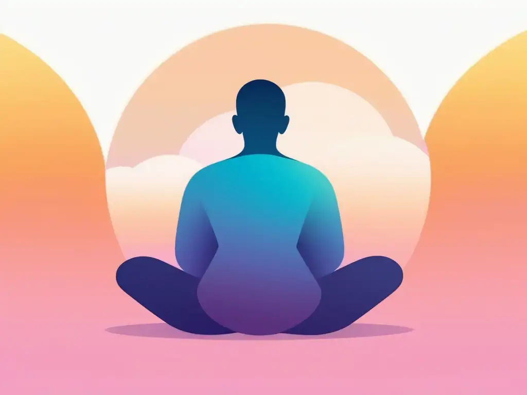 Persona en postura meditativa en fondo colorido, simbolizando tranquilidad y mindfulness