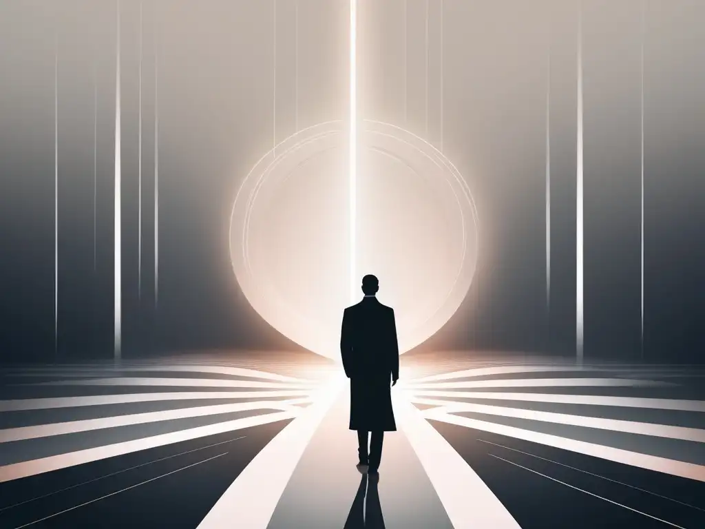 Decisión ética: luz vs oscuridad Persona reflexionando en encrucijada, simbolizando toma decisiones éticas