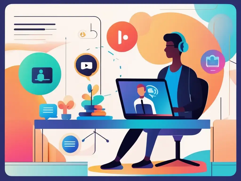 Persona en videoconferencia minimalista Importancia de la comunicación no verbal en videoconferencias: persona en conferencia con elementos abstractos