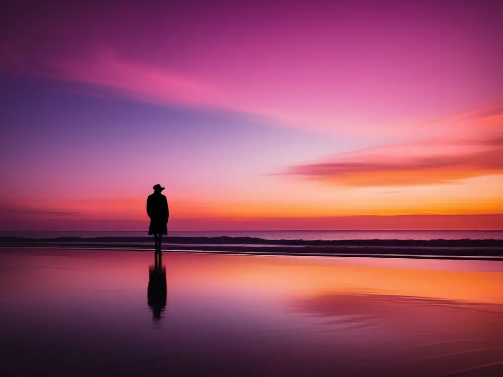 Importancia de la resiliencia laboral: playa al atardecer con figura solitaria