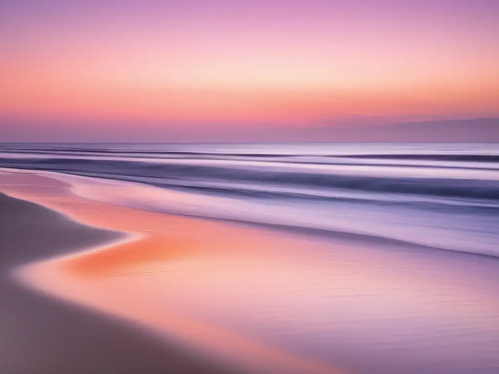 Escena de playa al atardecer con colores suaves y tranquilos