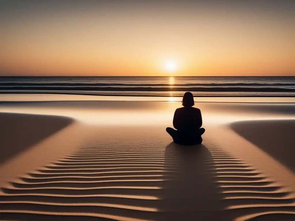 Gestión del tiempo y habilidades blandas: Equilibrio y tranquilidad en la playa al atardecer