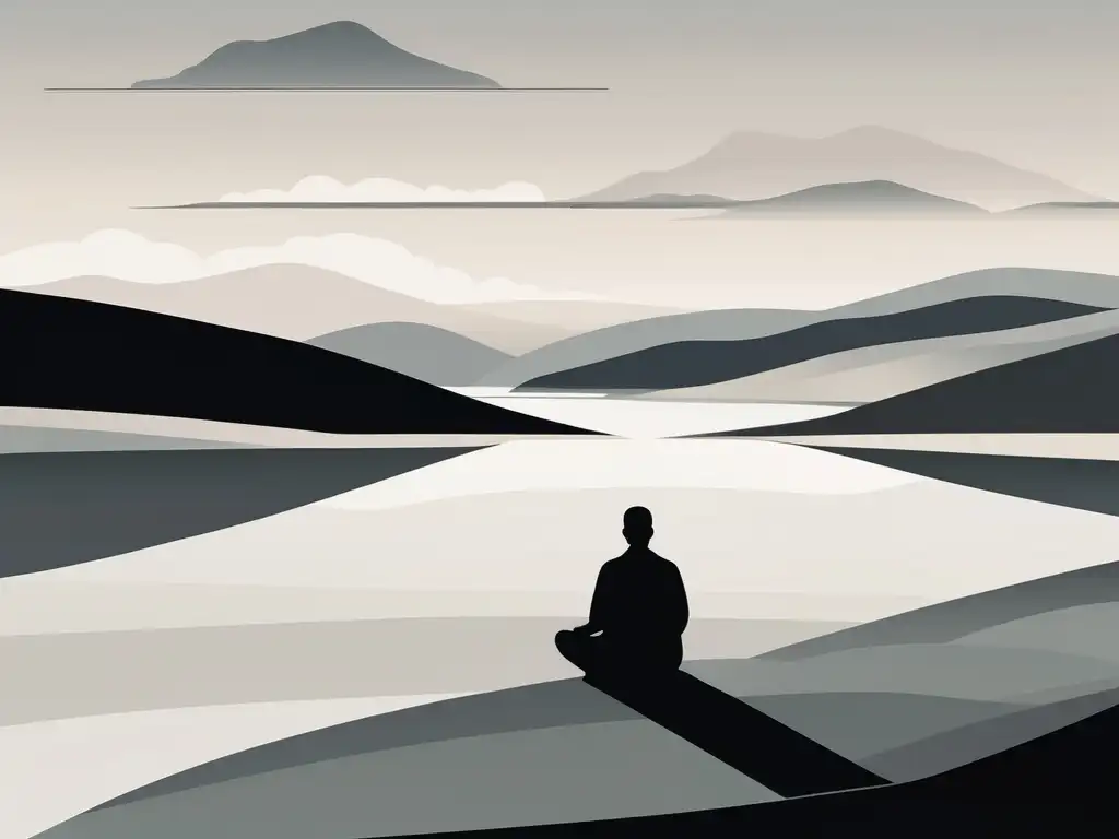 Paisaje sereno con figura meditando: Integración de mindfulness en recuperación de adicciones