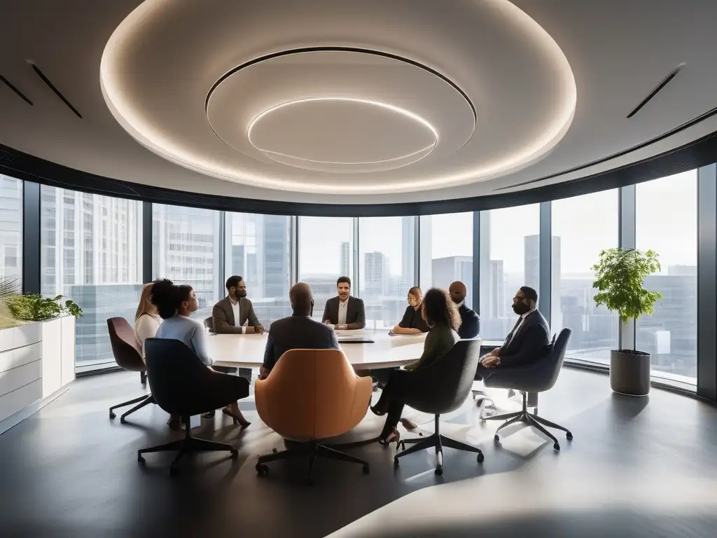 Profesionales colaborando con integridad y confianza en una oficina moderna