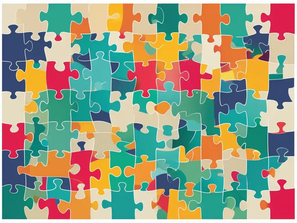 Habilidades blandas para el liderazgo servicial: puzzle de colores vibrantes que representan diversas habilidades necesarias para el liderazgo