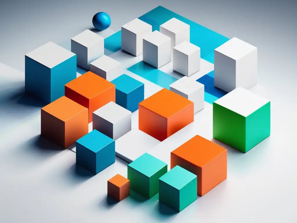 Habilidades blandas en realidad aumentada: composición abstracta minimalista con elementos tridimensionales y colores vibrantes