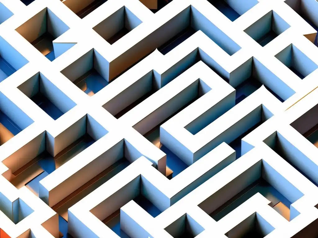 Impacto de Realidad Aumentada en la autodisciplina: Laberinto 3D con formas geométricas que representan enfoque, determinación, perseverancia y metas