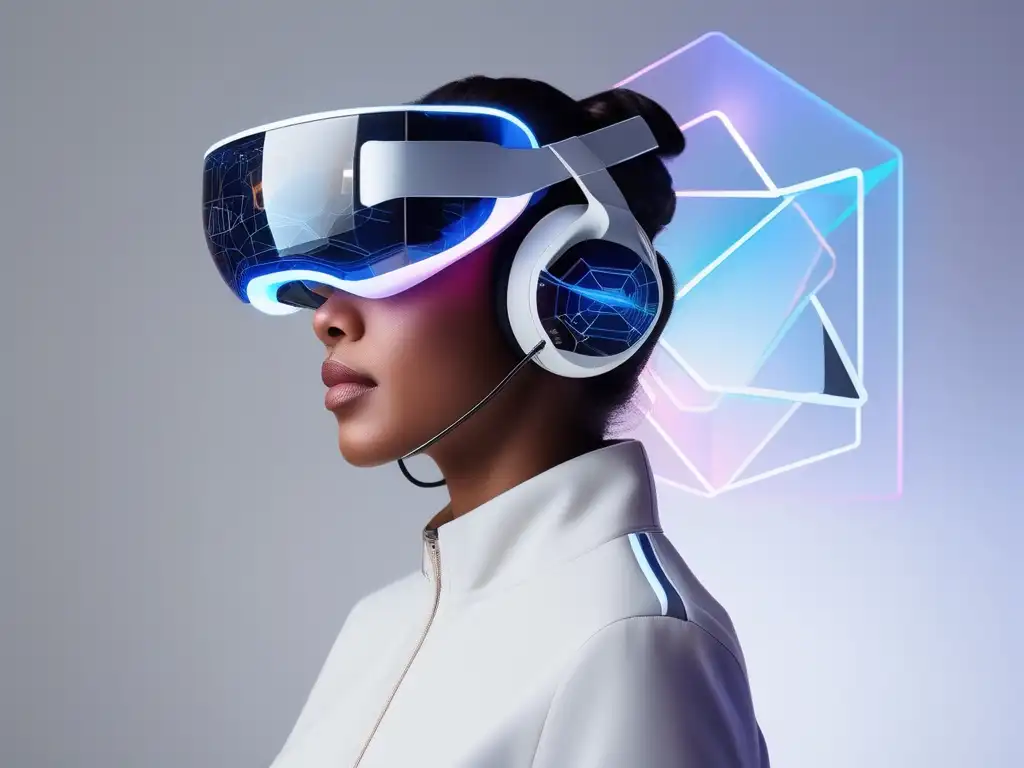 Persona con headset futurista mostrando habilidades blandas en realidad aumentada