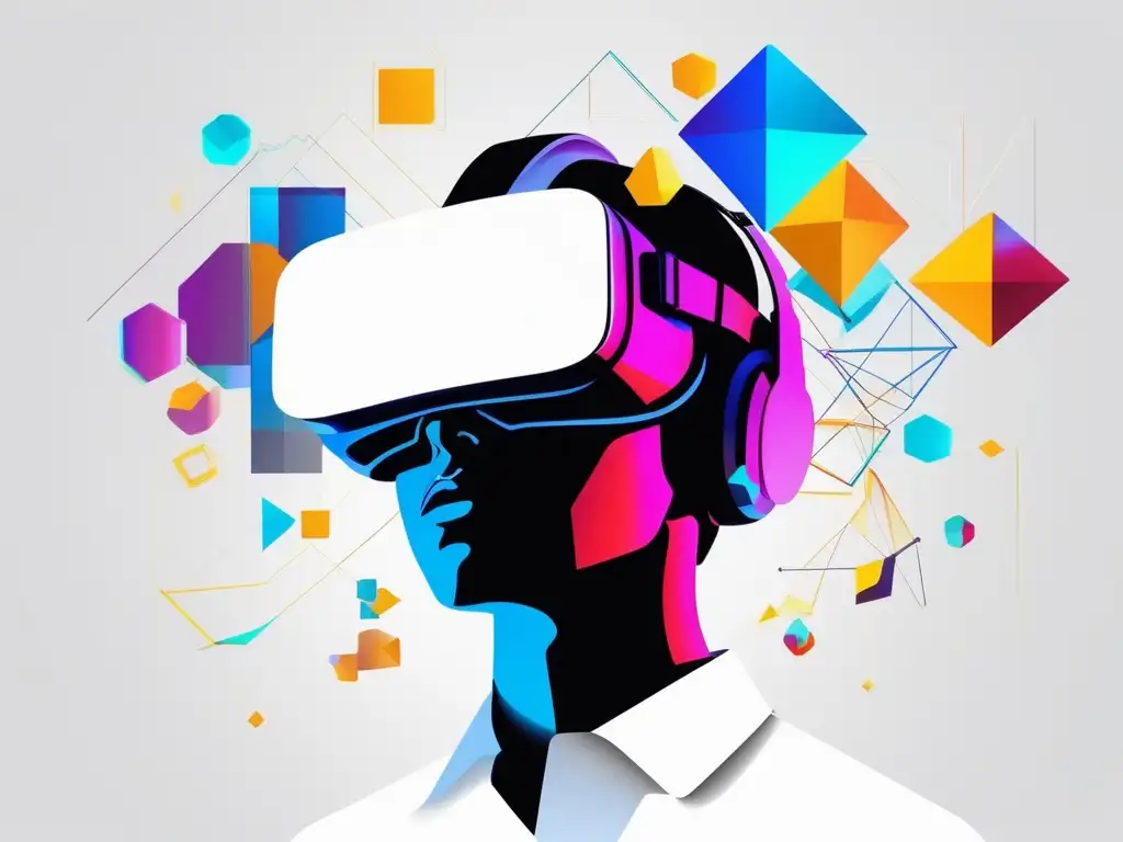 Persona en VR con habilidades blandas Persona con auriculares de realidad virtual y elementos de realidad aumentada representando habilidades blandas