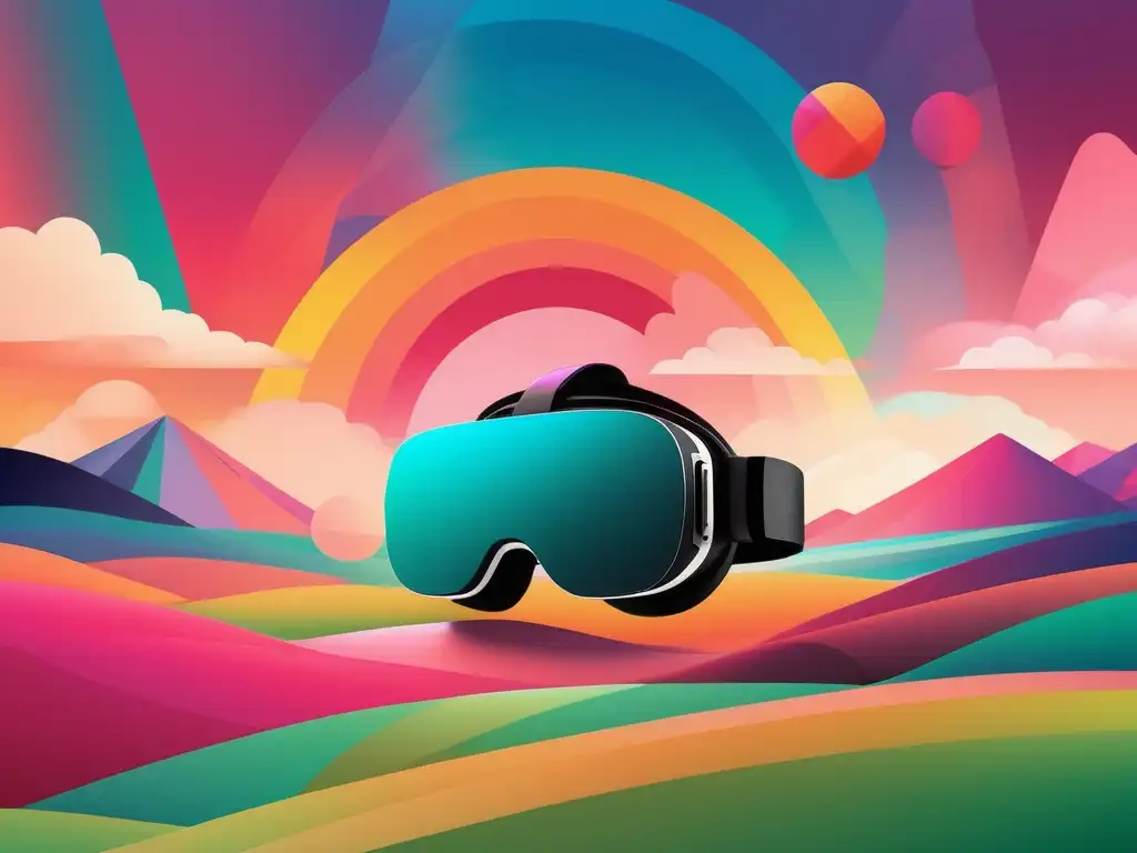 Headset de realidad virtual flotando en paisaje abstracto Realidad Virtual para inteligencia emocional: paisaje abstracto con auriculares flotantes