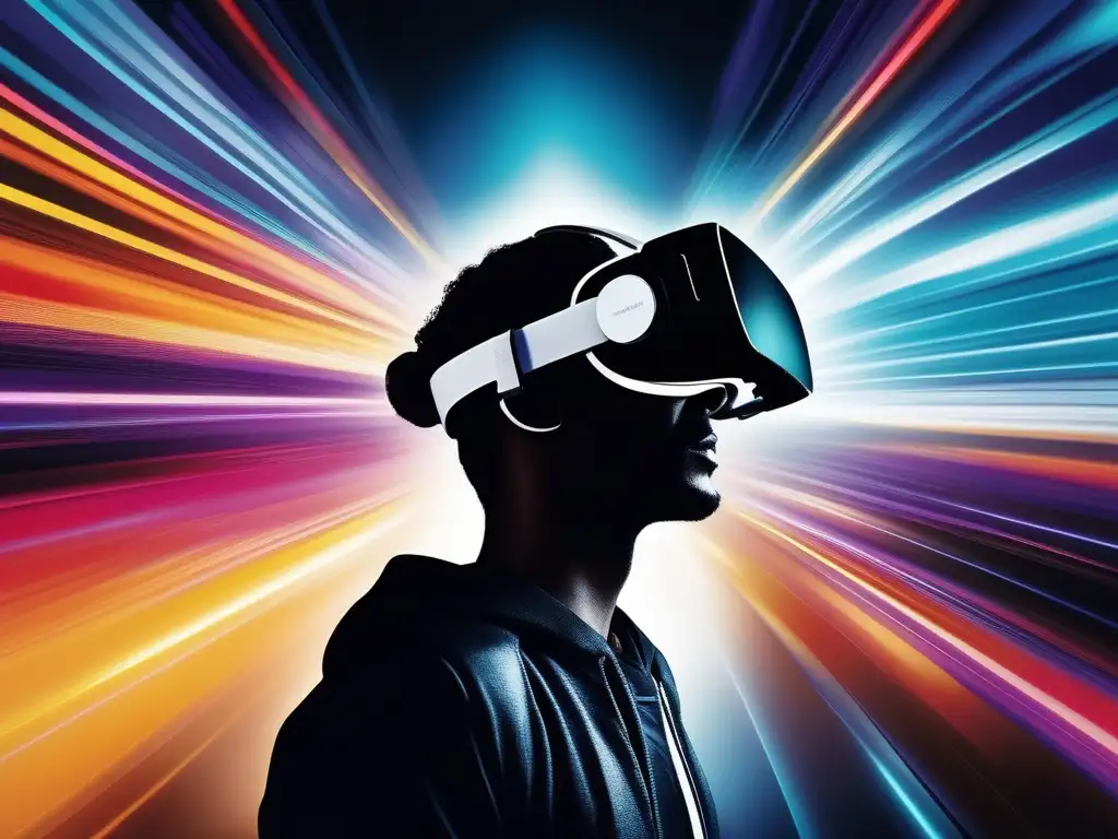 Persona con auriculares en un paisaje digital, mostrando importancia de la escucha activa en Realidad Virtual