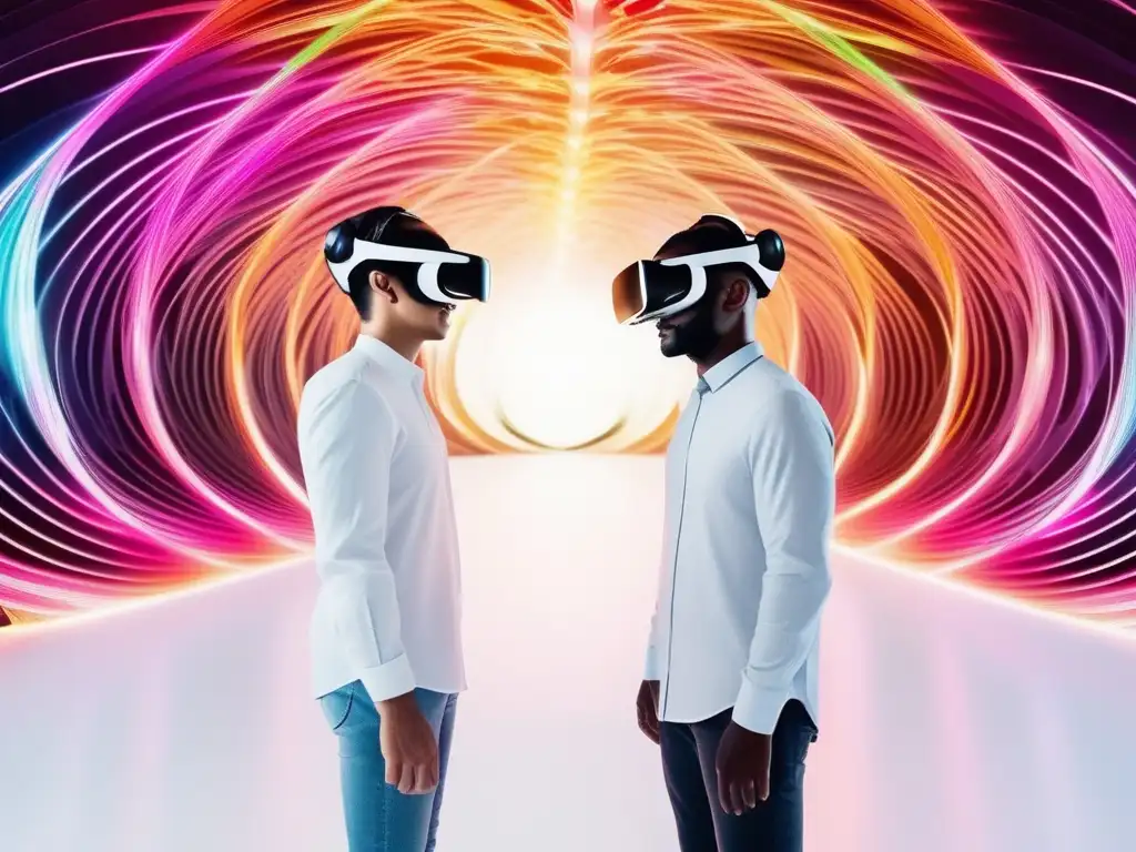 Resolución de conflictos en realidad virtual Dos personas usando auriculares de realidad virtual para manejo de conflictos