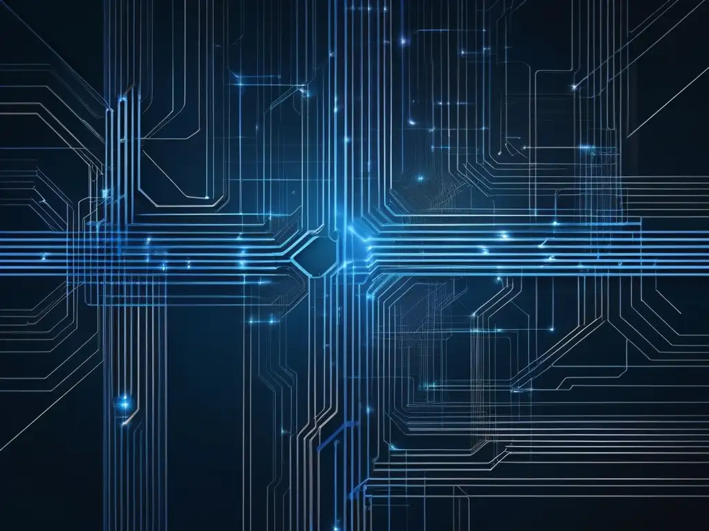 Importancia adaptabilidad tecnológica: imagen abstracta de circuitos interconectados en tonos azules y plateados, evocando precisión y eficiencia