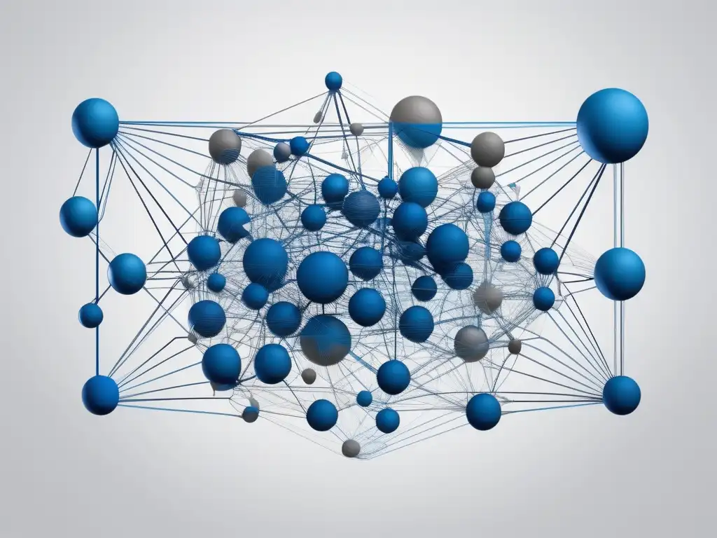 Habilidades blandas en negociaciones estratégicas: Composición abstracta de una red de comunicación con formas geométricas azules y grises