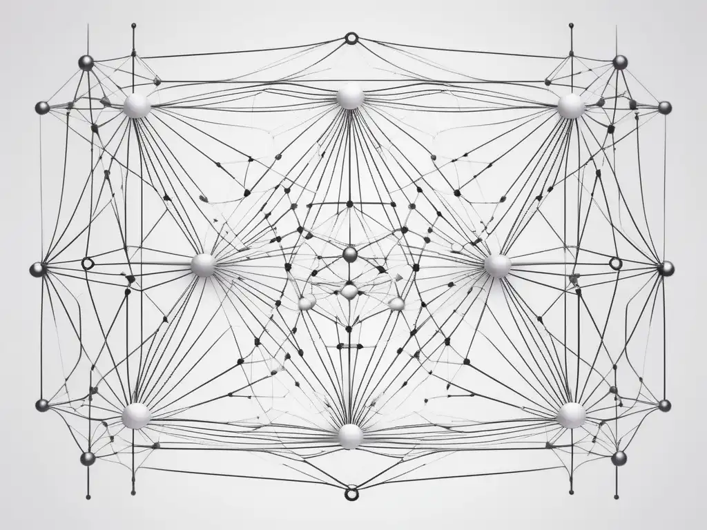 Desarrollo de empatía en relaciones diarias: imagen abstracta y minimalista con red de líneas y nodos, simbolizando comunicación y entendimiento