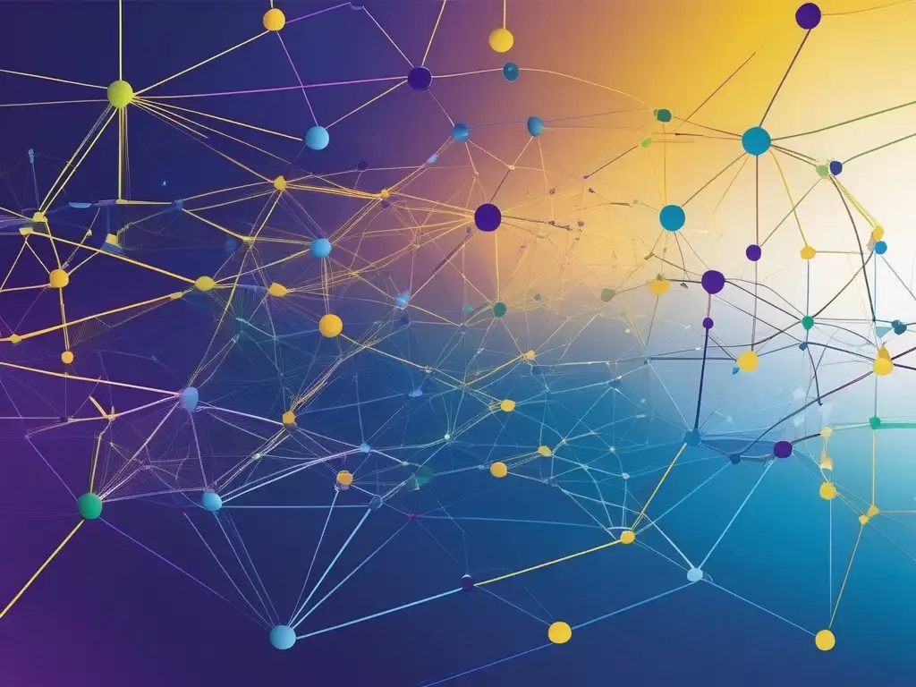 Estrategias de networking para inversores: Red interconectada de líneas y nodos, representando oportunidades de inversión y relaciones duraderas