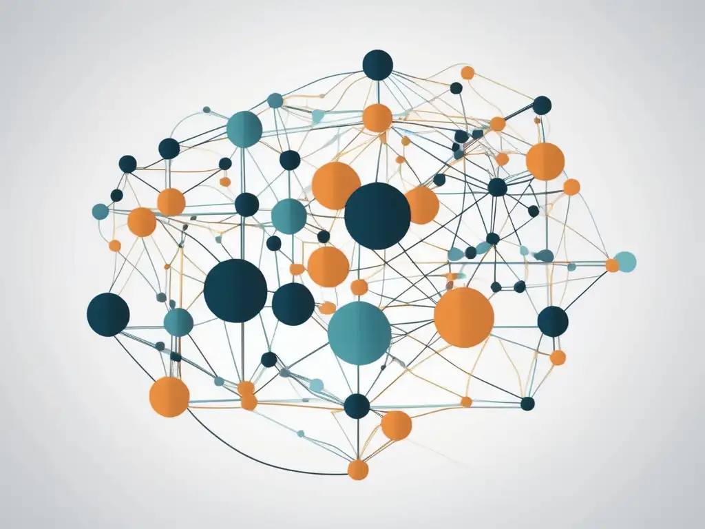 Red de líneas y nodos que representan la importancia de habilidades blandas y adaptabilidad en la organización