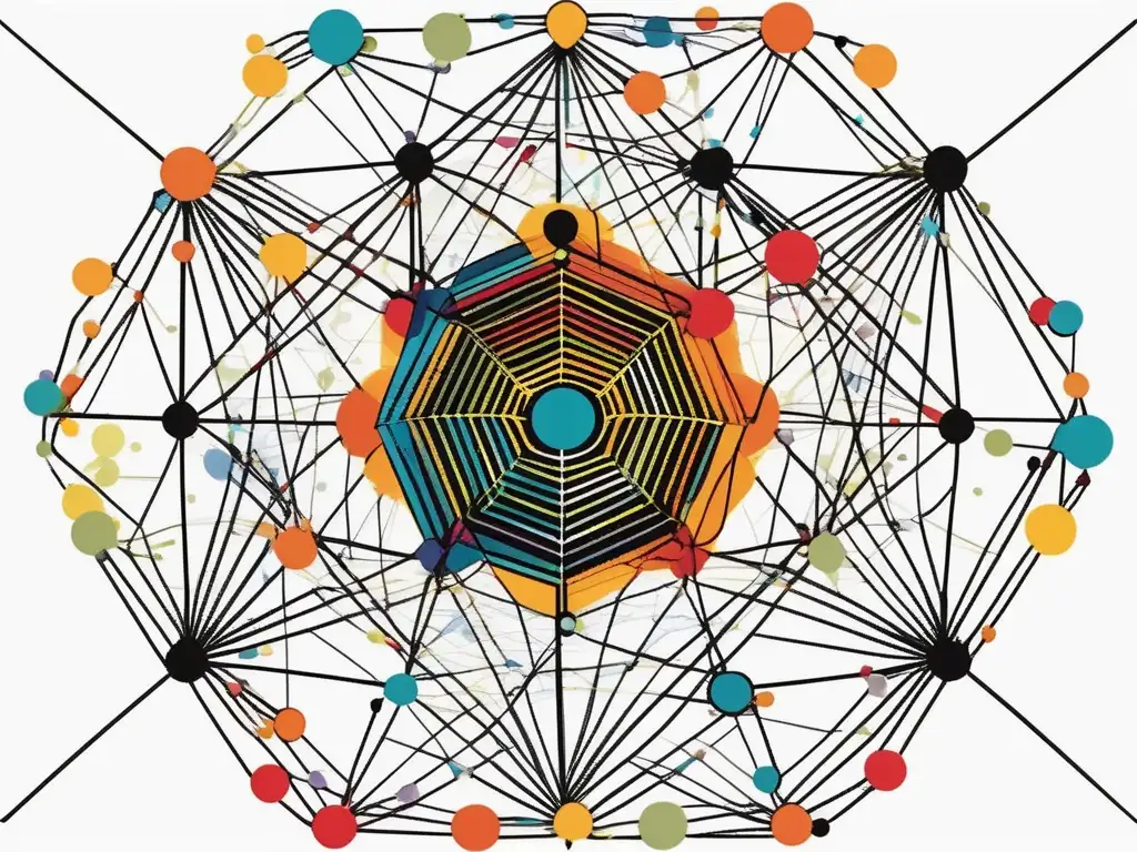 Comunicador intercultural efectivo en una red vibrante y abstracta, simbolizando la interconexión de culturas y la importancia de la comunicación